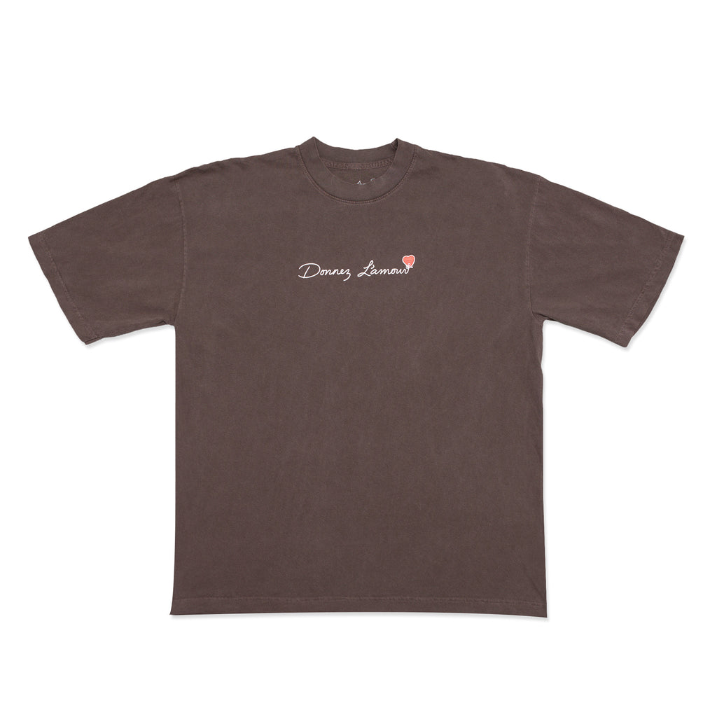 Brown t-shirt with a logo on a white background