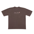 Brown t-shirt with a logo on a white background
